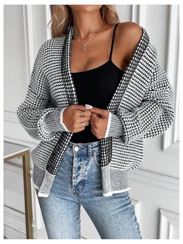 SOLY HUX Women's Plaid Knit Cardigan Sweater Open Front Long Sleeve Tops Outerwear Fall Clothes4