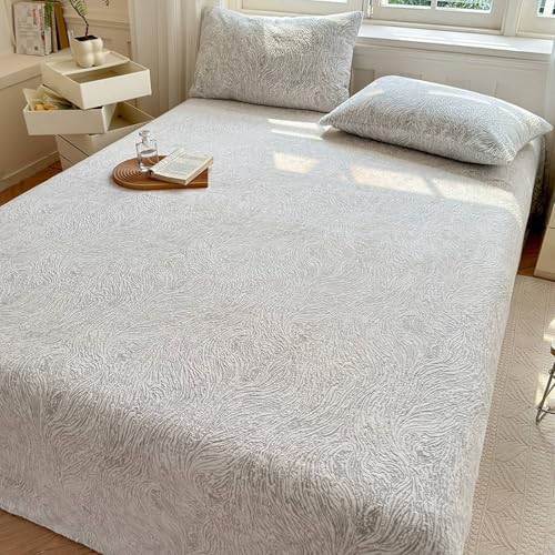 Daesar Conjunto de Sábanas de Encimera con 2 Fundas de Almohada,Patrón de Geométrico Terciopelo de Leche Sábanas Matrimonio Plata Gris,240 x 250 CM