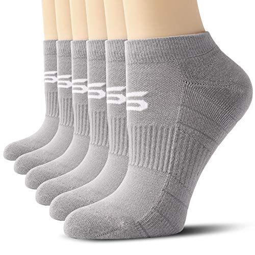 CelerSport 6 Pack Womens Ankle Running Socks With Cushion Low Cut Athletic Socks, Grey, Medium