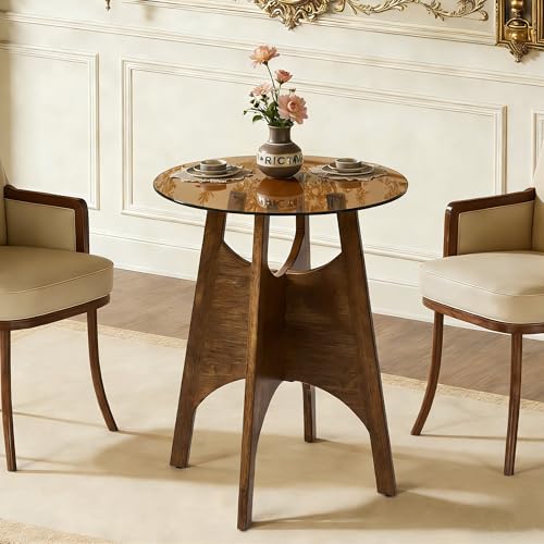 24 inch Round Glass Dining Table for 2, Tempered Glass...