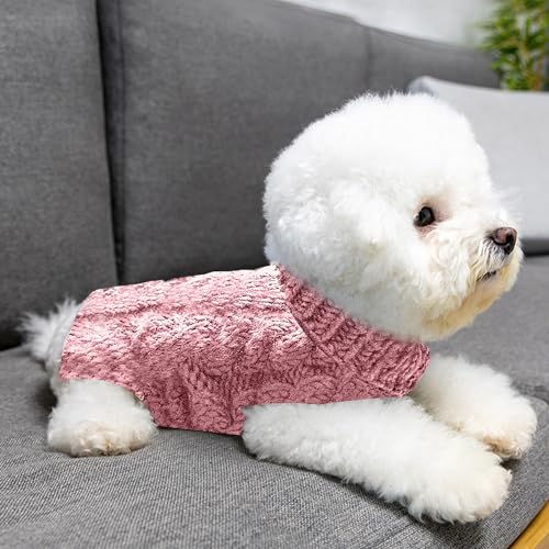 1 Haustierpullover, 2 Haustierfliegen, Warmer Wintermantel für Haustiere, Pullover, Rollkragenpullover, geeignet für Katzen und Hunde (M, rosa)
