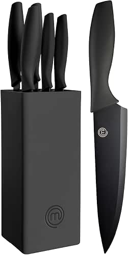 MasterChef Messerblock mit Messer, Messerset mit Block, 6-teilig, Schwarz