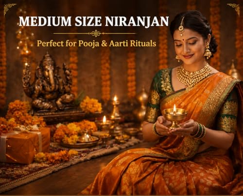 Image of Tia Crafts Akhand Diya Decorative Brass Diya for Pooja Plate, Brass Niranjan Diya, Brass Oil Lamp for Mandir, Daily Pooja & Festivals | Size - Medium