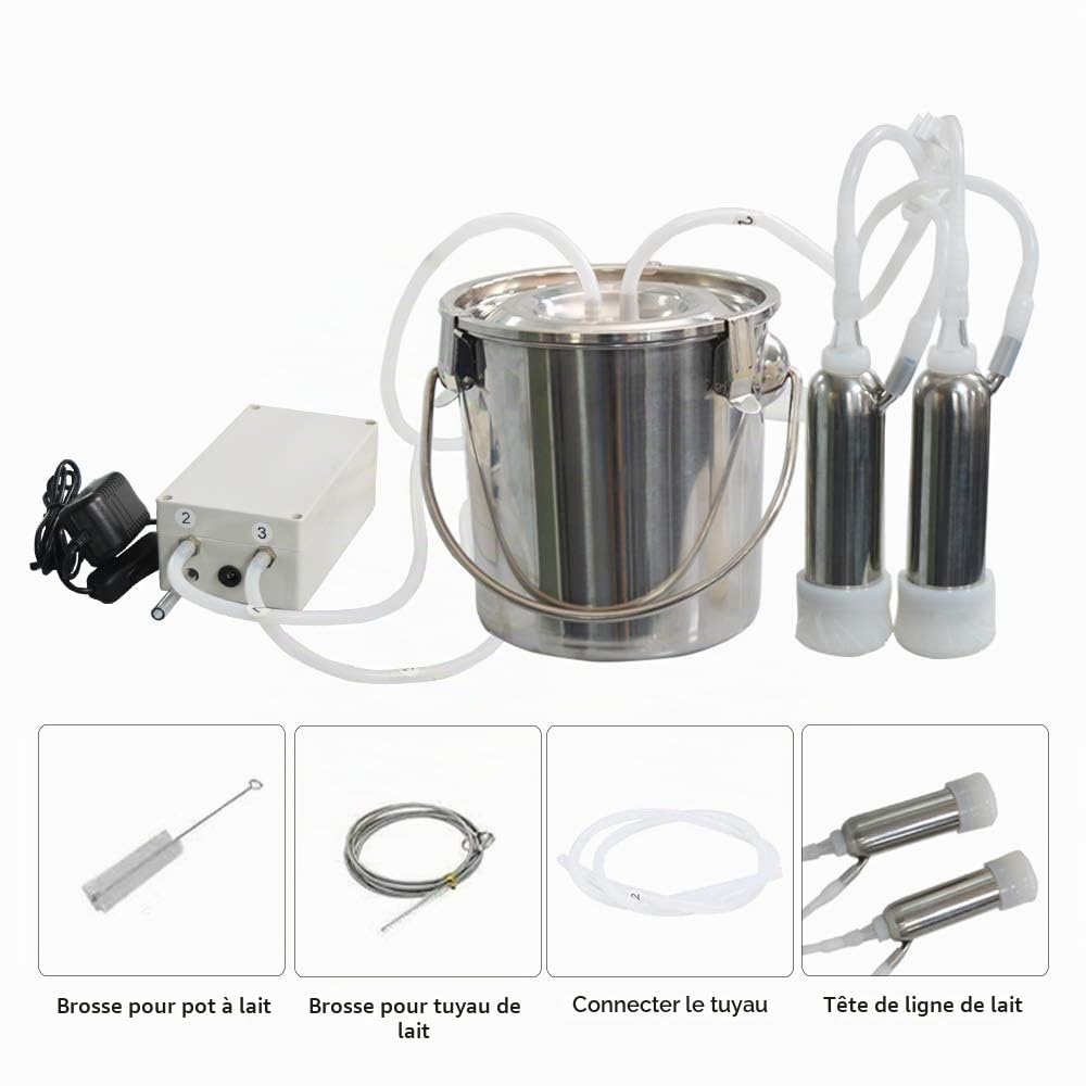 Machine à Traire pour Chèvres – Machine à Traire Portable avec Pompe à Vide Pulsée de 3 L, Seau en Acier Inoxydable 304 Mr Milker avec Clapet Anti-retour D'arrêt Automatique