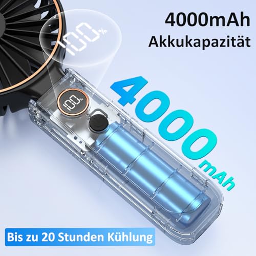 Rintea Handventilator, Tragbarer Mini Ventilator mit 6 Geschwindigkeiten, Faltbarer USB Ventilator, 4000mAh Wiederaufladbar, Leise & Leicht, Ideal für Büro, Reise & Outdoor (Schwarz) 3