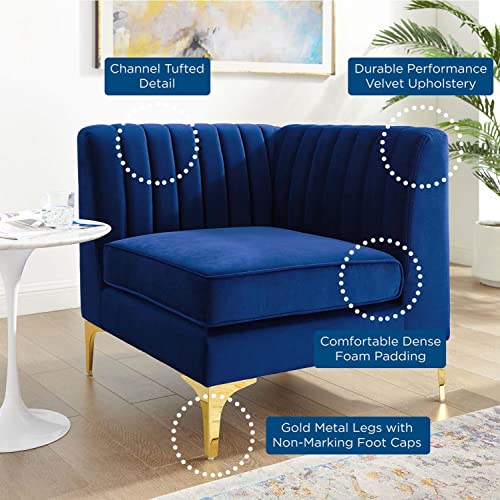 Modway Triumph Channel Tufted Performance Velvet Sectional Sofa Corner Chair, Navy, 31.5 X 31.5 X 30.5 #TOP4