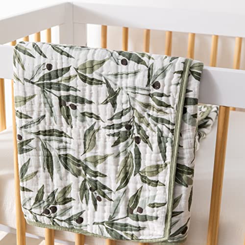 Image of Babyletto 100% Organic Cotton Quilt, GOTS-Certified, 3-Layers of Ultra-Soft and Breathable Muslin - Olive Branches