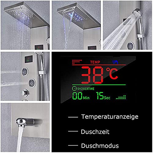 Sistema de columna de ducha para baño con pantalla LED de temperatura y jets de masaje en acabado níquel cepillado miniatura 5