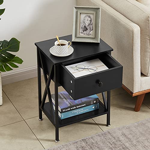 Vecelo NS01TABLE-BLK-A2 Nightstands Set Of 2, Modern Bedside End Tables, Night Stands With Drawer And Storage Shelf For Living Room Bedroom thumb #3