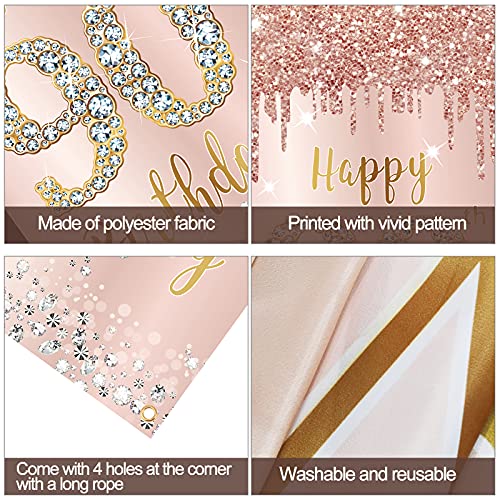 Image of 90th Birthday Door Banner Decorations for Women, Pink Rose Gold Happy 90th Birthday Door Cover Backdrop Party Supplies, Large 90 Year Old Birthday Poster Sign Decor