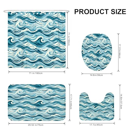 Rideau de douche imperméable vagues modernes bleu sarcelle en toile polyester