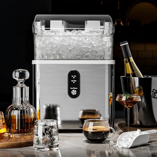 Image of Kismile Nugget Ice Makers Countertop,33Lbs /24H,Portable Countertop Machine with Chewable Ice,Self-Cleaning,One-Click Operation for Home /Office(Steel)