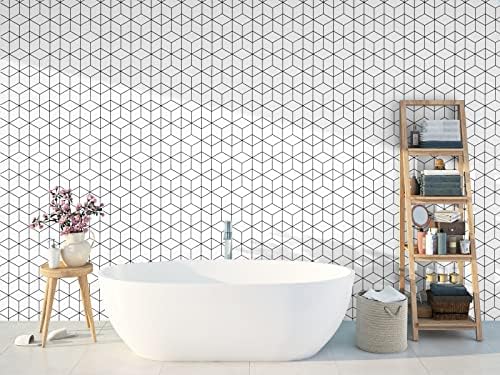 VANISA Self Adhesive Wallpaper Black and White Geometric 37.5×200cm Removable Contact Paper Peel and Stick Vinyl Sticky Back Plastic Rolls for Living Room Bathroom Kitchen