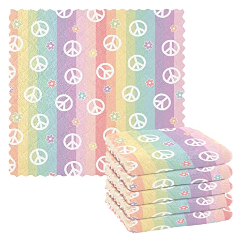 Acics Peace Symbol Peace Sign Rainbow Flowers Kitchen Towels Dishcloths Set 11 X 11 Inch Set Of 6 Bulk Cotton Kitchen Towels Set Dish Towels For Washing Drying Dishes Dish Rags Super Soft #TOP1