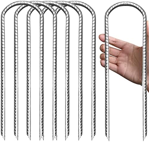 Eurmax USA Trampolines Stakes Canopy Parts Wind Stake 12 Inch Heavy Duty Stake Safety Ground Anchor Galvanized Steel Wind Stakes, Pack of 6(Silver)