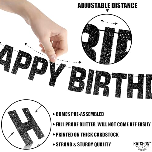 Image of KatchOn, Glitter Black Happy Birthday Banner Light Up - Prestrung, 10 Feet | Light Up Happy Birthday Sign | Happy Birthday Decorations for Men, Women, Boys, Girls | Birthday Party Decorations