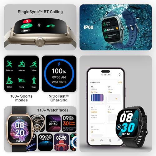 Image of Titan Evolution Smartwatch Comes with 1.85 inch AMOLED Display with 390 * 450 Pixel Resolution|SingleSync BT Calling|AI Voice Assistant|100+ Sports Modes and Watchfaces|Upto 7 Day Battery|IP68