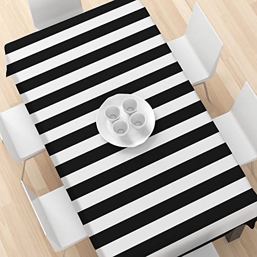 Peony Man 2 Pieces Black And White Striped Tablecloth Plastic Stripe Table Cover Waterproof Rectangle Tablecloth For Holiday Party Picnic Decoration thumb #6