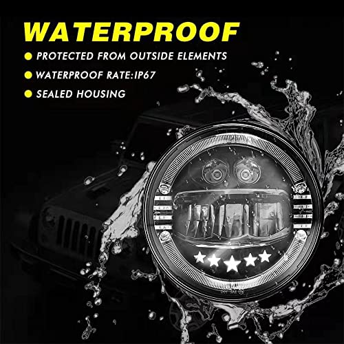 Image of Smart LED 7inch HJG Headlight with 3 in 1 Yellow, White, Blue Light DRL -12V Korean LED Compatible with Royal Enfield All Models, Thar, Gypsy