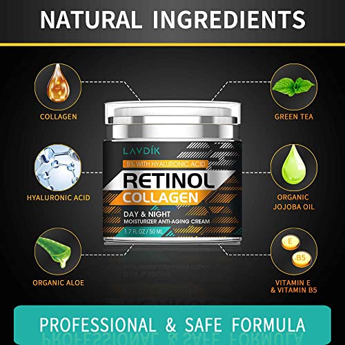 Retinol Cream For Face With Hyaluronic Acid, Moisturizer Anti Aging Collagen Cream For Women And Men, Reduce Wrinkles & Fine Lines Day & Night (1.7 Fl Oz) #TOP4