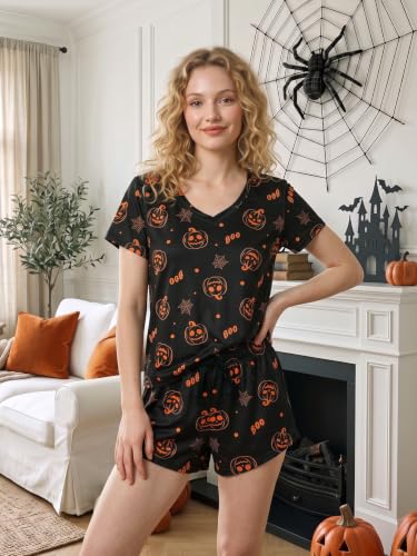 Image of VENTELAN Pajama Set For Women Cute PJS Summer Short Sleeve Shorts Sleepwear
