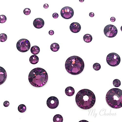AMETHYST (204) purple violet 144 pcs Swarovski 2058/2088 Crystal Flatbacks purple rhinestones nail art mixed with Sizes ss5, ss7, ss9, ss12, ss16, ss20, ss30