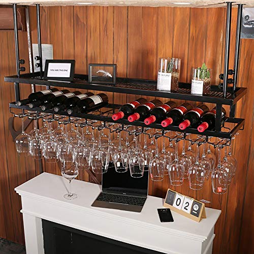 Porte-bouteille en fer étagère à vin suspendue réglable style loft industriel - 2