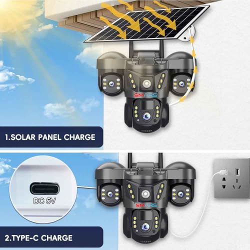 Image of smars 12 MP Full HD Tripple Lens 4G Solar Powered CCTV Camera | K7 Manual Side Rotation| Auto Tracking | Human Detection | Color Night Vision | Two-Way Audio