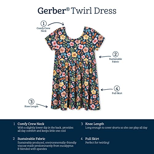 Gerber OP228540RA Baby Girls Toddler Buttery Soft Short Sleeve Twirl Dress With Viscose Made From Eucalyptus, Midnight Floral thumb #5