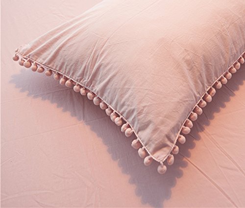 Meaning4 Pom poms Cotton Pillow Covers Pillow Covers Pillowcase Pillowslip Protector Queen/Standard Size 18.9x29.1 in Set of 2 Pink - Thumbnail 3