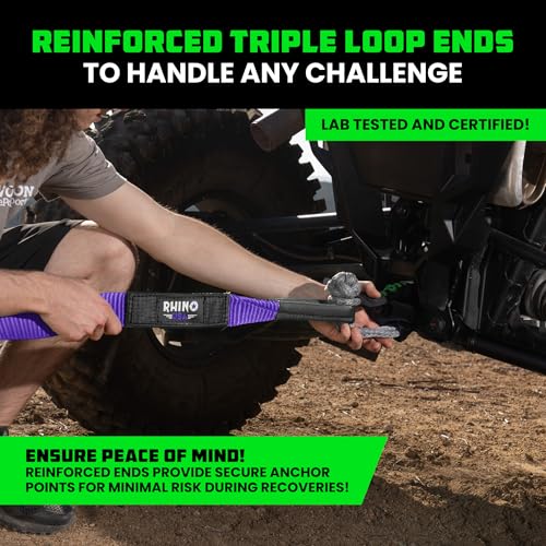 Image of Rhino USA Recovery Tow Strap (2 inch x 20') - 20,024lb Break Strength - Emergency Recovery Strap Tow Rope for UTV, ATV & More - Heavy Duty Towing Strap for Offroad 4x4 Use - Compatible with RZR and Can-Am