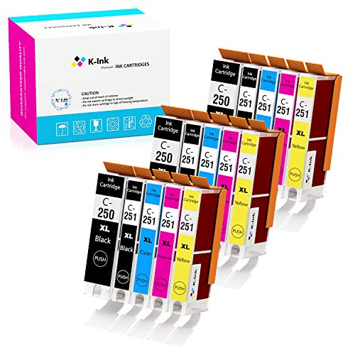 K-Ink Compatible Ink Cartridge Replacement for Canon PGI-250 CLI-251 PGI 250 CLI 251 XL for PIXMA MX922, MG7520, MG7120, MG5520, iP8720, MG6620, MG5420, MG6320, iX6820, iP7220 Printers - 15 Pack