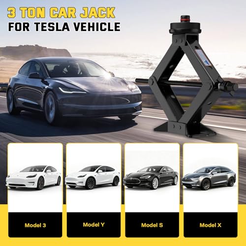 Image of 3 Ton Car Jack for Tesla Model Y Model 3, 4.1 inch-18.3 inch Lifting Scissor Jack with Lug Wrench, Tesla Tire Change kit for Model Y /3 /S /X.