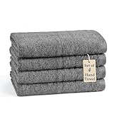 CASA PLATINO Luxury Hand Towels Set of 4 (16'x28') - 100% Ringspun Cotton Hand Towel Set - Durable, Quick Dry, Ultra Soft & Highly Absorbent Hand Towels for Bathroom - Sustainably Produced - Cool Grey