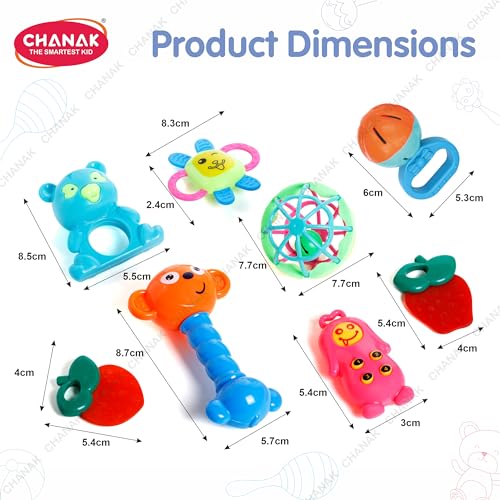 Image of Chanak Baby Kinder Rattle Set for 0-6 Months Old Baby, Non-Toxic, 100% BPA Free, Infant Grab, Spin & Shake Rattles, Colorful Rattles with 8 Pcs, Early Educational Sensory Toy, BIS Approved