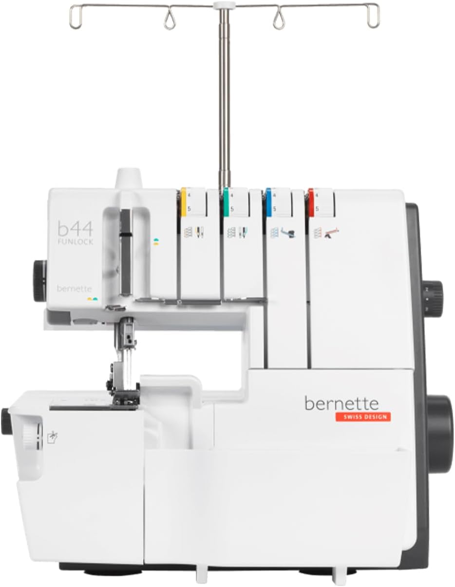 Bernette Funlock B44 Serger Sewing Machine, with 15 Built-In Stitches, LED Light, Professional Overlock Stitches for Quilting, Hemming, Stretch Fabrics, Heavy Duty, Needle Accessories, Foot Hoops
