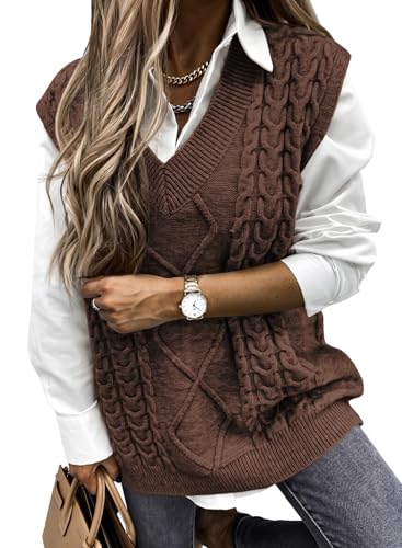 Image of EVALESS Oversized Sweater Vest for Women V Neck Sleeveless Solid Color Loose Pullover Sweater