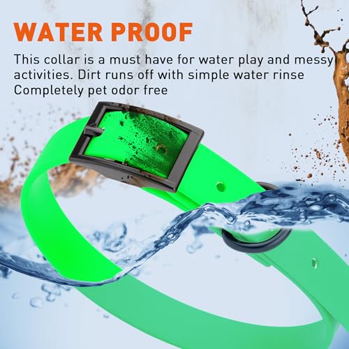 Image of Dogline Biothane Waterproof Dog Collar Strong Coated Nylon Webbing with Black Hardware Odor- Proof for Easy Care Easy to Clean High Performance Fits Small Medium or Large Dogs, Tropical Green