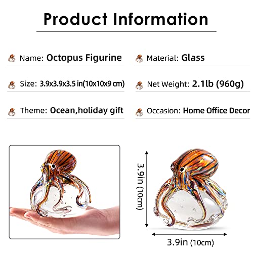 Hand Blown Glass Octopus Figurine Ornament,Sea Animal Ornament For Fish Tank Aquarium,Sea Animals Collection For Birthday Gift,Glass Office Paperweight For Desk. #TOP1