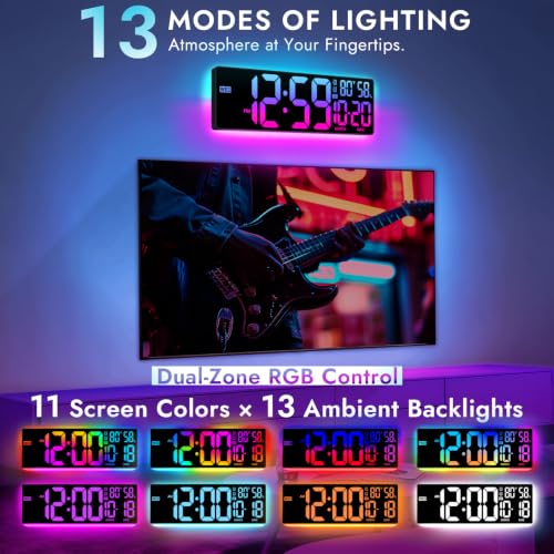 16.5" Large Digital Wall Clock with RGB LED Display & Backlight, Remote - Image 2