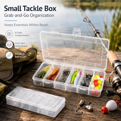 Set de 10 cajas organizadoras pequeñas transparentes para pesca, 8.2 x 4.6 x 1.3 pulgadas, almacenamiento plástico transparente para accesorios de pesca, cuentas, tornillos y manualidades miniatura 4