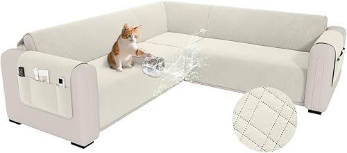 Miniatura 45 de Funda impermeable en forma de L para sofá seccional, funda acolchada de terciopelo para sofá esquinero, en forma de L, protector de muebles con