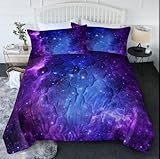 BlessLiving Boys Galaxy Bedding Set: Ultra Soft Purple Blue Outer Space Comforter with 2 Pillowcase, 3D Printed Quilt for Kids Girl Teen Room Decor, Full/Queen Size