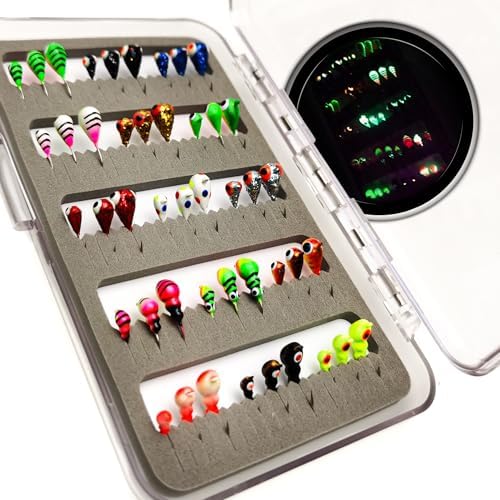 45Pcs Tungsten Ice Fishing Jigs Lures Kit, Micro Glow Tungsten Wi...