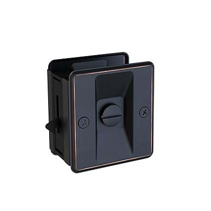 JUBEST Privacy Pocket Door Lock with Oil Rubbed Brass, Install Quickly and Easily, Pocket Door Hardware, 1 Pack