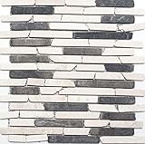 BianconeJava MOS40-0115_f Carrelage mosaïque en marbre Beige Noir