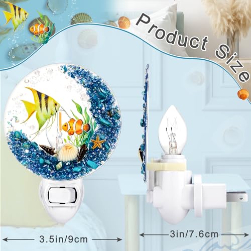 Image of Hortsun Plug in Seashell Night Light Ocean Sea Animal Decorative Night Light Plug in Beach Lamps Vintage Ocean Lamps for Adult for Home Bedroom Living Room Bathroom Wall(Tropical Fish)