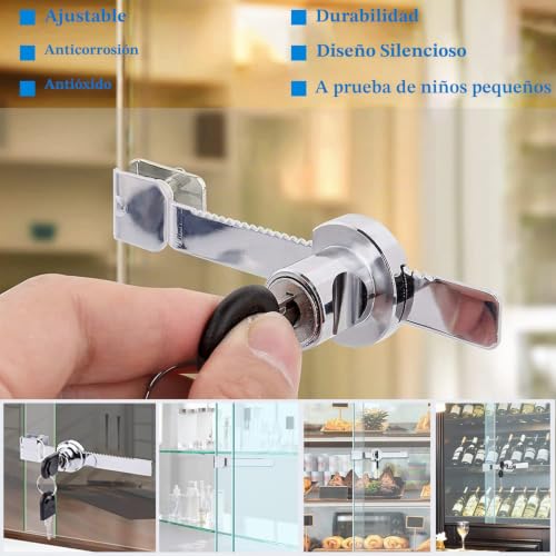 Miniatura 3 de Litensh Cerradura De Sierra De Hoja Deslizante Con Llave, Cerradura De Vitrina De Terrario De Reptiles, Cerradura De Puerta De Vidrio Para Gabinete, Cerradura 2 Unidades