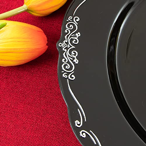 Dayammi 150Pcs Black Silver Plastic Plates & Silverware, Black And Silver Disposable Plates For Party Wedding Include 30 Dinner Plates 30 Dessert Plates 30 Knives 30 Forks 30 Spoons #TOP5