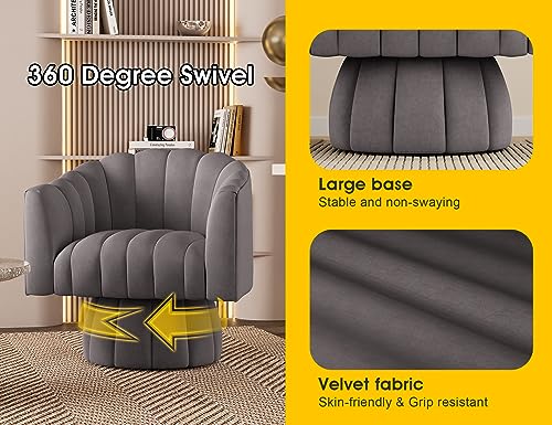 VANTEN Mid Century 360 Degree Swivel Cuddle Barrel Accent Sofa Chairs, Round Armchairs with Wide Upholstered, Fluffy Velvet Fabric Chair for Living Room, Bedroom, Office, Waiting Rooms, (Grey) - Image 5